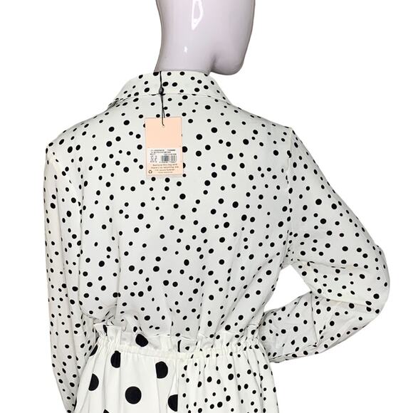 Missguided NWT Collared Dress Long Sleeve White Blue Polka Dot Size 8 Tall - Picture 8 of 16